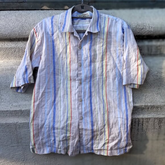 Tommy Bahama 100% Linen Shirt Short Sleeved Silk Striped Large (L) - Picture 3 of 16
